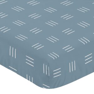 Sweet Jojo Designs Dark Blue Boho Mudcloth Boy or Girl Fitted Crib Sheet Baby Toddler Bed Nursery - Slate Blue and White Bohemian Woodland Tribal Southwest Mud Cloth Hatch Gender Neutral Triple Line