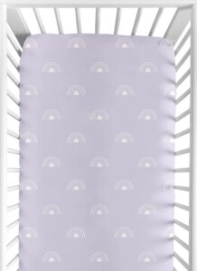 sweet jojo designs lavender purple boho rainbow girl fitted crib sheet baby or toddler bed nursery - light lilac and white celestial sky outdoors nature girl shabby chic