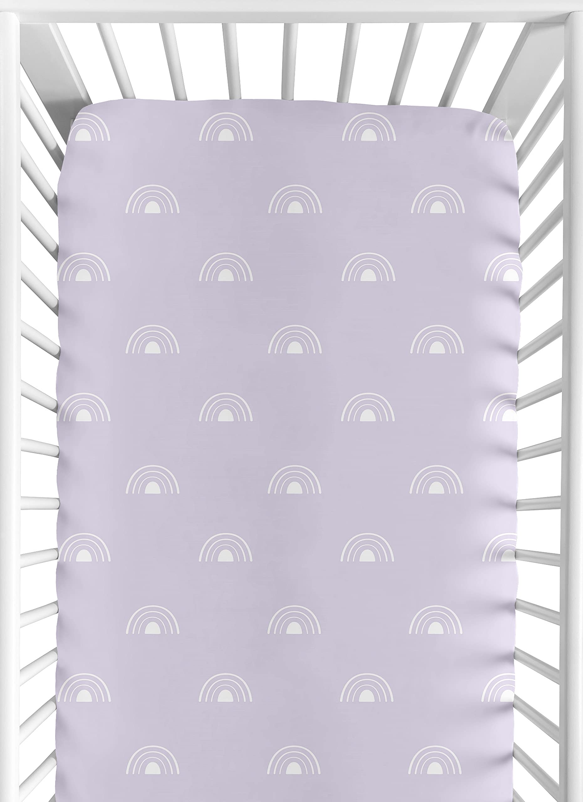 Sweet Jojo Designs Lavender Purple Boho Rainbow Girl Fitted Crib Sheet Baby or Toddler Bed Nursery - Light Lilac and White Celestial Sky Outdoors Nature Girl Shabby Chic