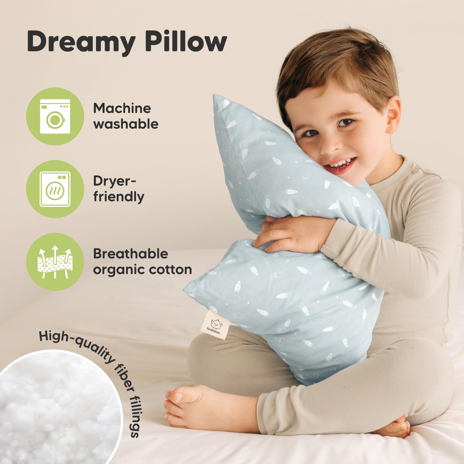 2-Pack Toddler Pillow - Soft Organic Cotton Toddler Pillows for Sleeping - 13X18 Small Pillow for Kids - Kids Pillows for Sleeping - Kids Pillow for Travel, School, Nap, Age 2 to 5 (Spacecrafts)