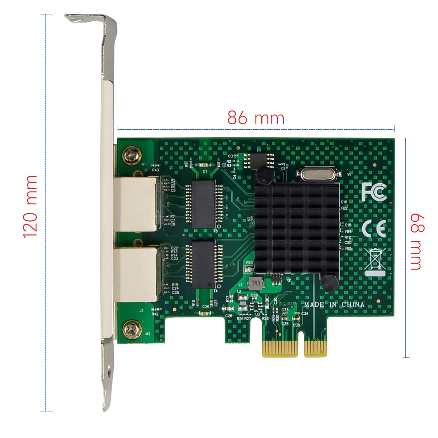 Dual-Port PCIe Gigabit Ethernet Server Adapter with NetXtreme BCM5720-2P Chipset PCI Express 1000M Network LAN Card for Windows Sever Linux Ubuntu VMware