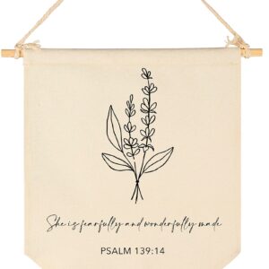 Nursery Scripture Bible Verse-Christian Botanical Decor-Canvas Hanging Pennant Flag Banner Wall Sign Decor Gift for Nursery Bedroom Playroom Front Door Baby Kids Girl Boy Teen- Birthday Christmas Gift