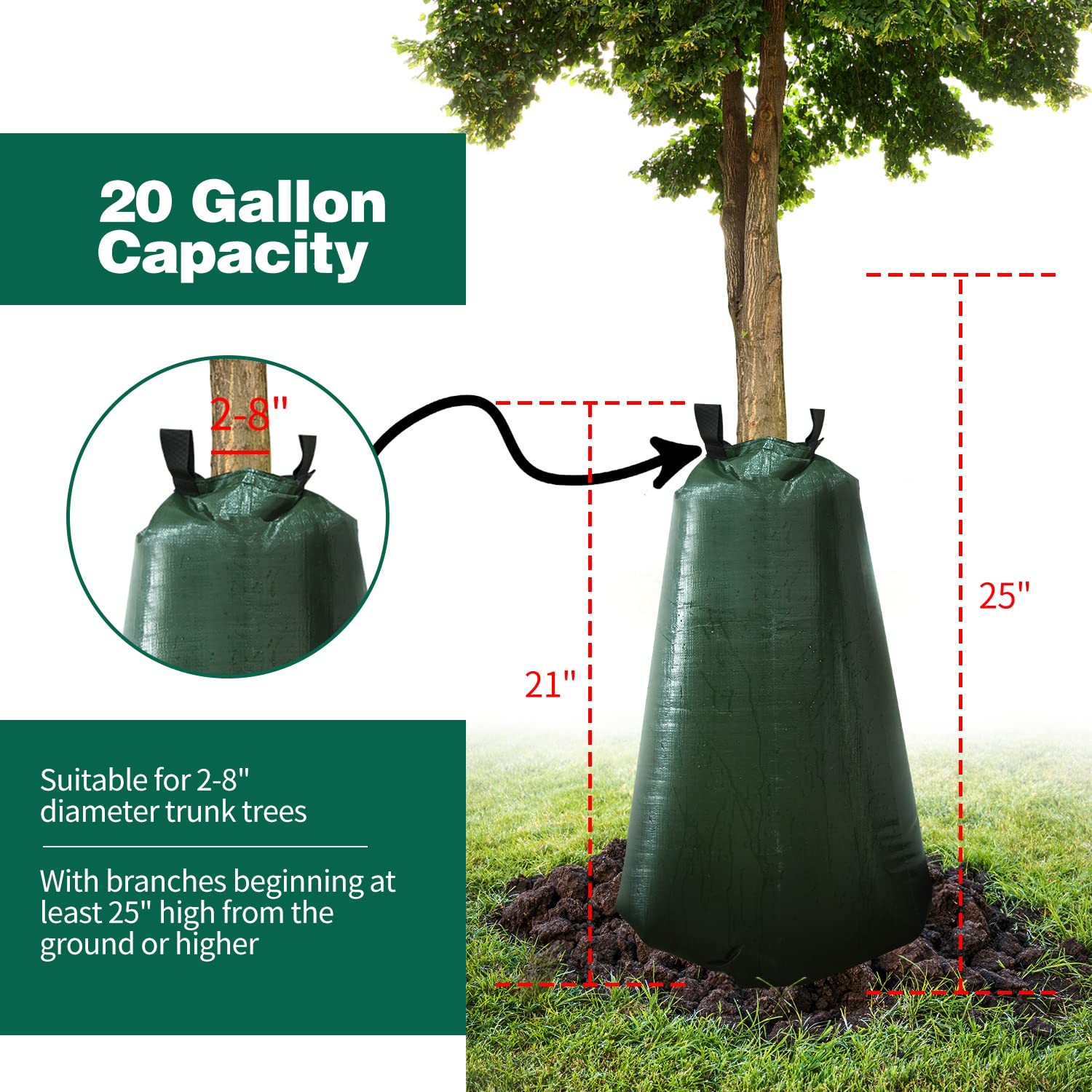 20 Gallon Tree Watering Bags, 6 Pack Slow Release Watering Bag with Zipper, Premium PE Drip Irrigation System for Trees, Reusable, 3-8 Hours Releasing Time