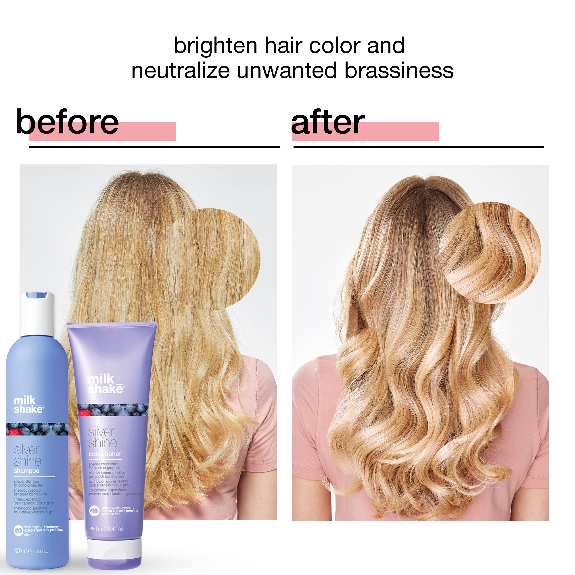 milk_shake Silver Shine Purple Shampoo 10.1 Fl Oz + Silver Shine Purple Conditioner 8.4 Fl Oz - Blonde Shampoo and Conditioner for Brassy Hair