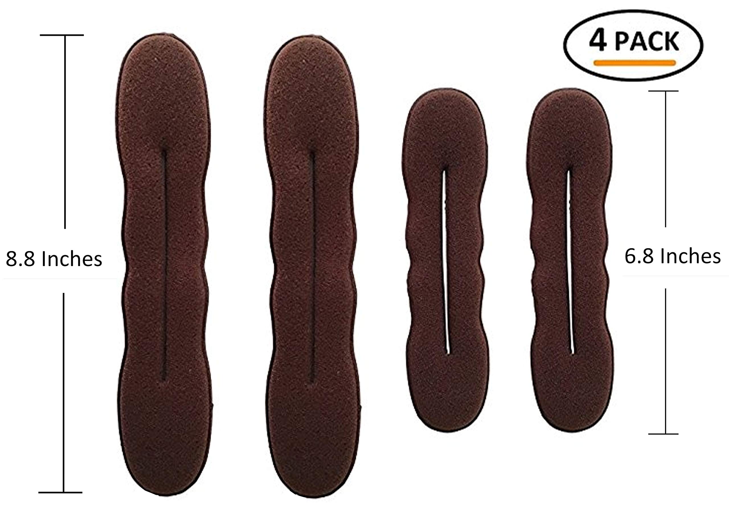 Styla Hair Magic Bun Maker (2 Small, 2 Large) Foam Sponge Bun Shaper Hair Accessories (Brunette)