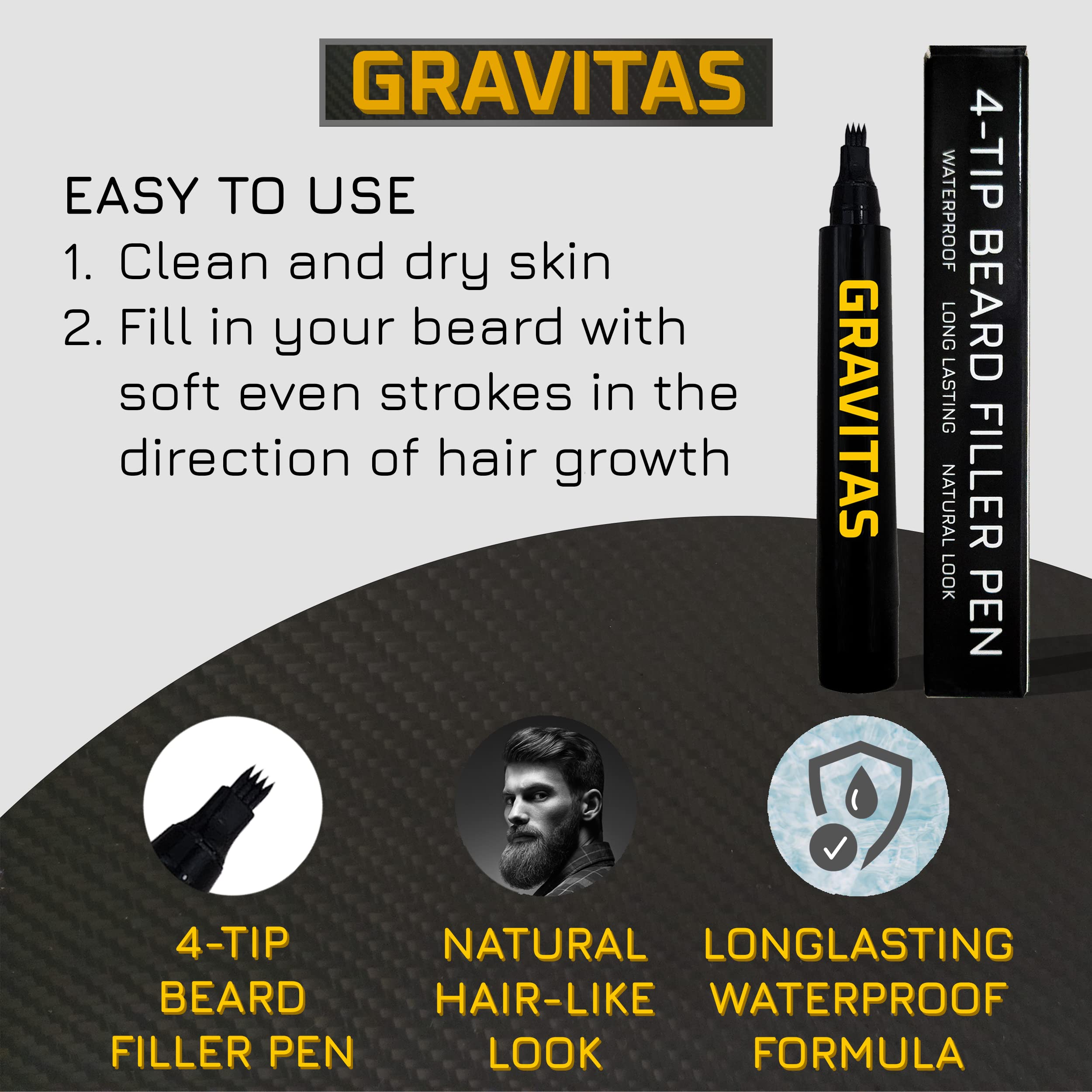 GRAVITAS 4-tip Beard Filler Pen for Men (Dark Brown)