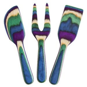 totally bamboo baltique mumbai collection 3 piece cheese & charcuterie tool set, colorful wooden cheese knife set