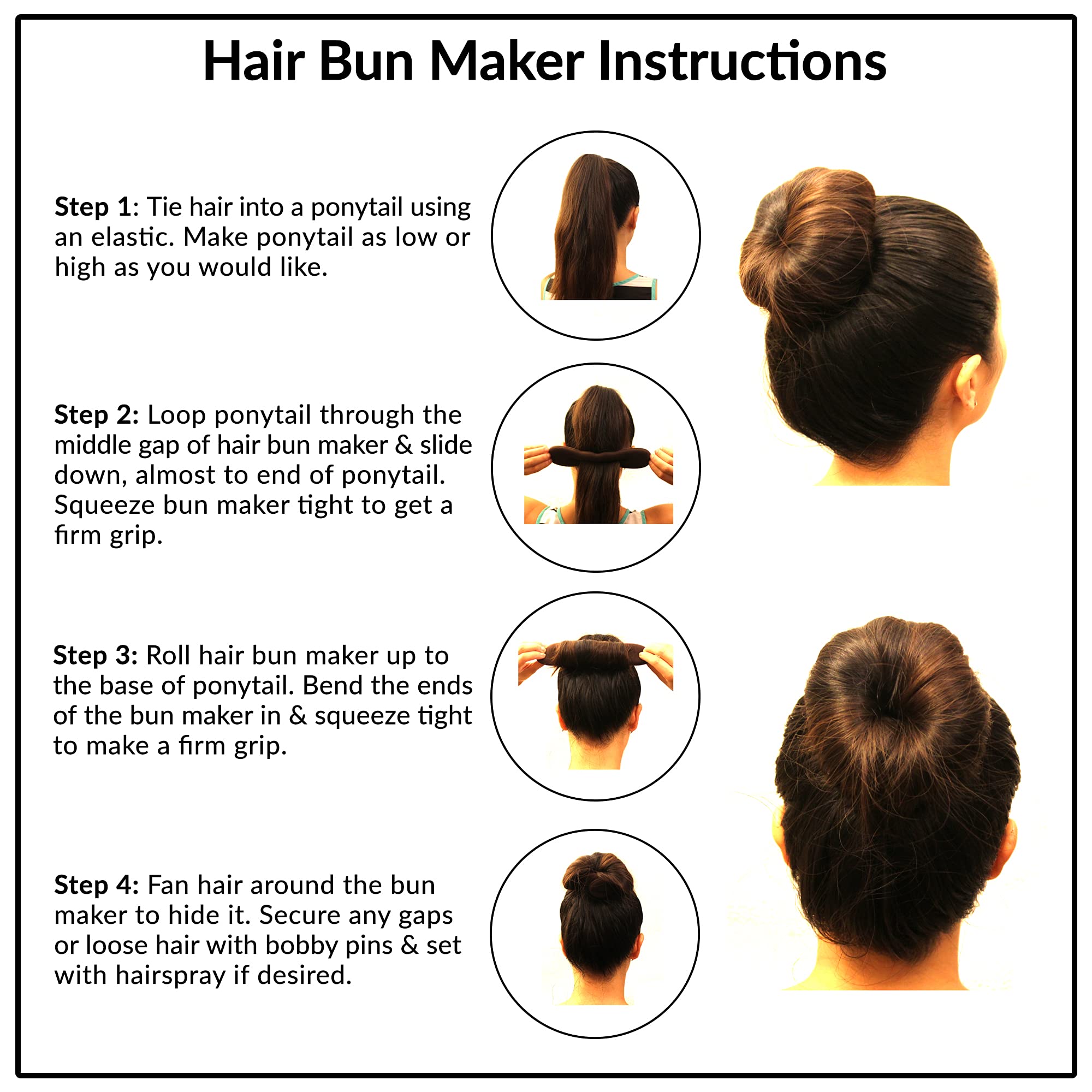 Styla Hair Magic Bun Maker (2 Small, 2 Large) Foam Sponge Bun Shaper Hair Accessories (Brunette)