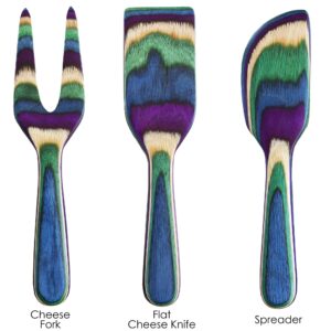 Totally Bamboo Baltique Mumbai Collection 3 Piece Cheese & Charcuterie Tool Set, Colorful Wooden Cheese Knife Set