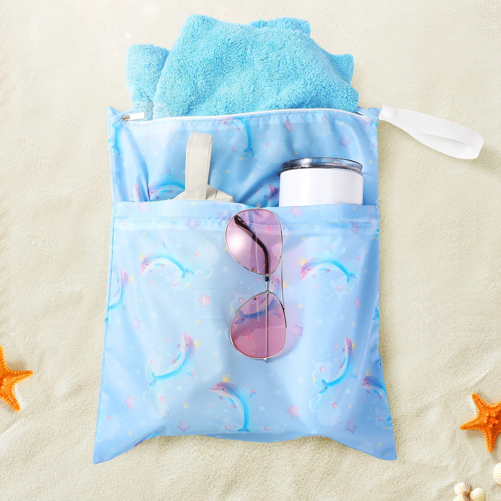 Frienda 4 Pieces Wet Dry Bag for Baby Waterproof Reusable Washable Diaper Bag Sealed with Handle for Travel, Beach, Swimsuit, Diapers, Dirty Gym Clothes and Toiletries (Mermaid)