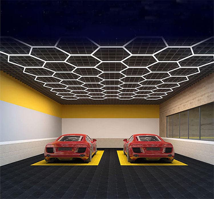 Car Detailing Hexagon Led Garage Light, 15 Hexagonal Honeycomb Grid Systems Led Shop Lights for Garage/Workshop W/White Border, IP54 AC 110V(15.88 fts x 7.98 fts)