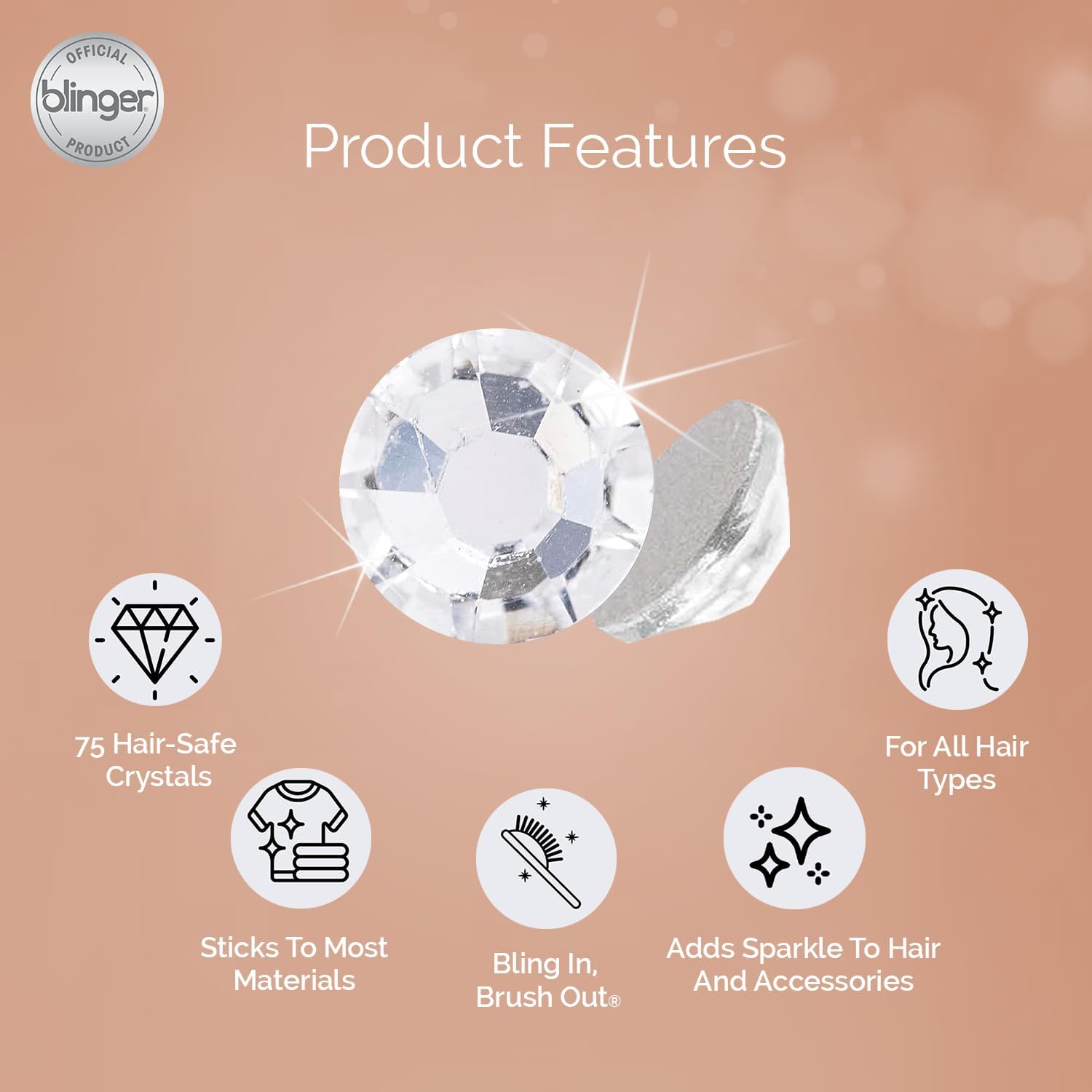 blinger Starter Kit | Women's Hair Styling Tool + 75 Precision-Cut Glass Crystals | Bling Hair in Seconds! Bedazzling Multi-Faceted Gems | Hair-Safe – Bling In Brush Out