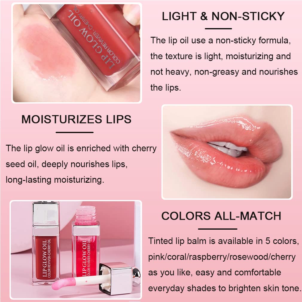 Charm Kiss Hydrating Lip Glow Oil, Moisturizing Lip Oil Gloss Transparent Plumping Lip Gloss, Transparent Toot Lip Oil, Korean Fashion Lip GlossLip Oil Tinted for Lip Care and Dry Lips-