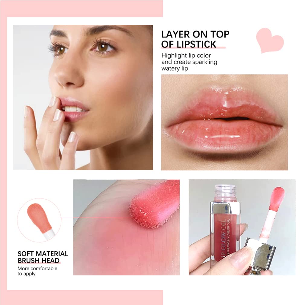 Charm Kiss Hydrating Lip Glow Oil, Moisturizing Lip Oil Gloss Transparent Plumping Lip Gloss, Transparent Toot Lip Oil, Korean Fashion Lip GlossLip Oil Tinted for Lip Care and Dry Lips-