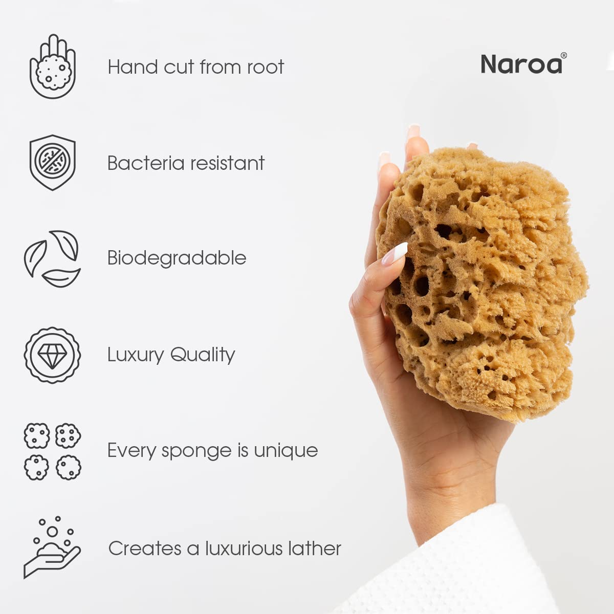 Naroa Massage Natural Shower Sponge | Unbleached Body Scrubber Puff | Bath Sponge for Healthy Skin | Eco Friendly Sustainable Sea Sponge (Massage - X Large)