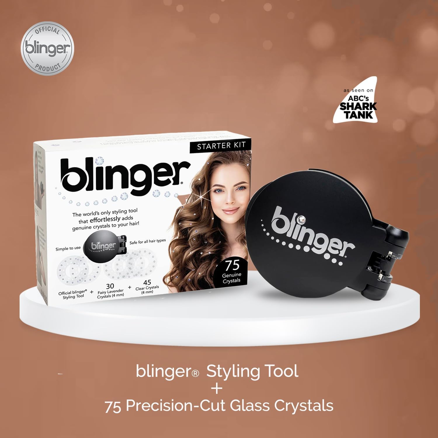 blinger Starter Kit | Women's Hair Styling Tool + 75 Precision-Cut Glass Crystals | Bling Hair in Seconds! Bedazzling Multi-Faceted Gems | Hair-Safe – Bling In Brush Out