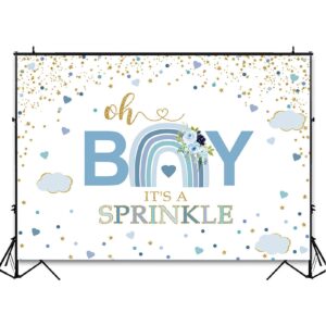 Avezano Blue Rainbow Baby Shower Backdrop for Boy Rainbow Baby Sprinkle Decorations Photography Background Pastel Rainbow Blue and Gold Confetti Oh Boy Party Photoshoot Decor (7x5ft)