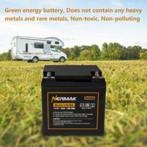 NERMAK 12V 36Ah Lithium LiFePO4 Deep Cycle Battery, 2000+ Cycles Lithium Iron Phosphate Rechargeable Battery for Solar, RV, Scooter, Marine, Electric Wheelchair, Trolling Motor Built-in 36A BMS