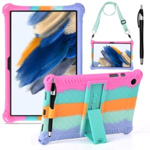 detuosi for galaxy tab a8 10.5 case, soft silicone lightweight protective smart cover case for galaxy tab a8 10.5 inch 2022 sm-x200/x205/x207 with shoulder strap & stylus pen, dazzling pink