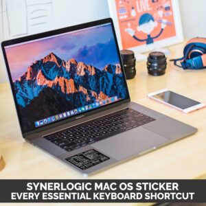 SYNERLOGIC (Intel CPU) Mac OS (Monterey/Big Sur/Catalina/Mojave etc) Reference Keyboard Shortcut Sticker, Laminated Vinyl, No-Residue, for MacBook Air/Pro/iMac/Mini (Black, Pack of 3)