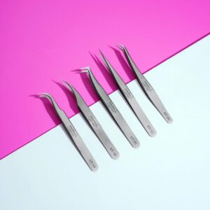 Existing Beauty Eyelash Extension Tweezers - 5 PCS of Lash DIY Precision Set, Curved Volume Lash Tweezers - Cluster Application and Removal of Eye Lashes Extensions Stainless Steel