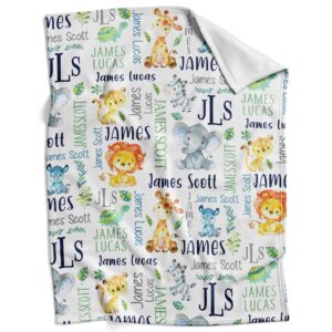 honestchi safari personalized baby blankets - customized baby blanket with name for boys - custom baby blankets for baby shower - soft, lightweight & giftable