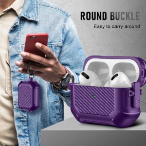 Maxjoy for AirPods Pro 2nd Generation Case, Carbon Fiber Secure Lock Clip Full Body Shockproof Hard Shell Protective Case Cover with Keychain for Apple AirPod Pro 2 2022, Purple