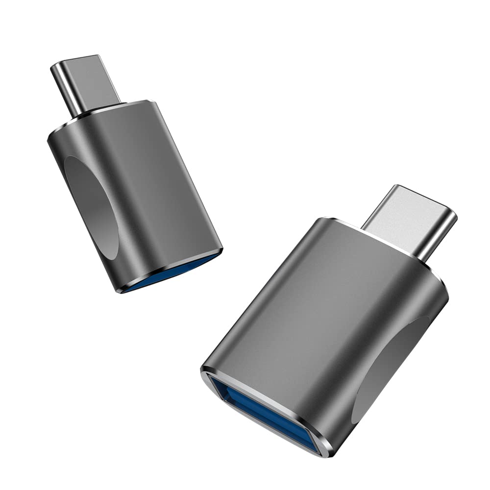 JIALUU USB C to USB Adapter [2 Pack], USB 3.0 Female to USB C Male Adapter, OTG Adapter Female Data Connector, Grey Aluminum Alloy Adaptor for Laptop, PC, Tablet, Cell Phone…