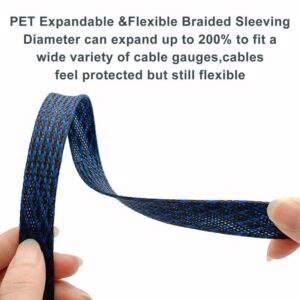 25ft-3/4inch PET Expandable Braided Sleeving Wire Loom Cable Sleeves Automotive Wire Sleeve Cable Management Wrap Wire Protector Tubing Desk Wire Organizer for Home,Office,Audio HDMI Cable,Black&Blue