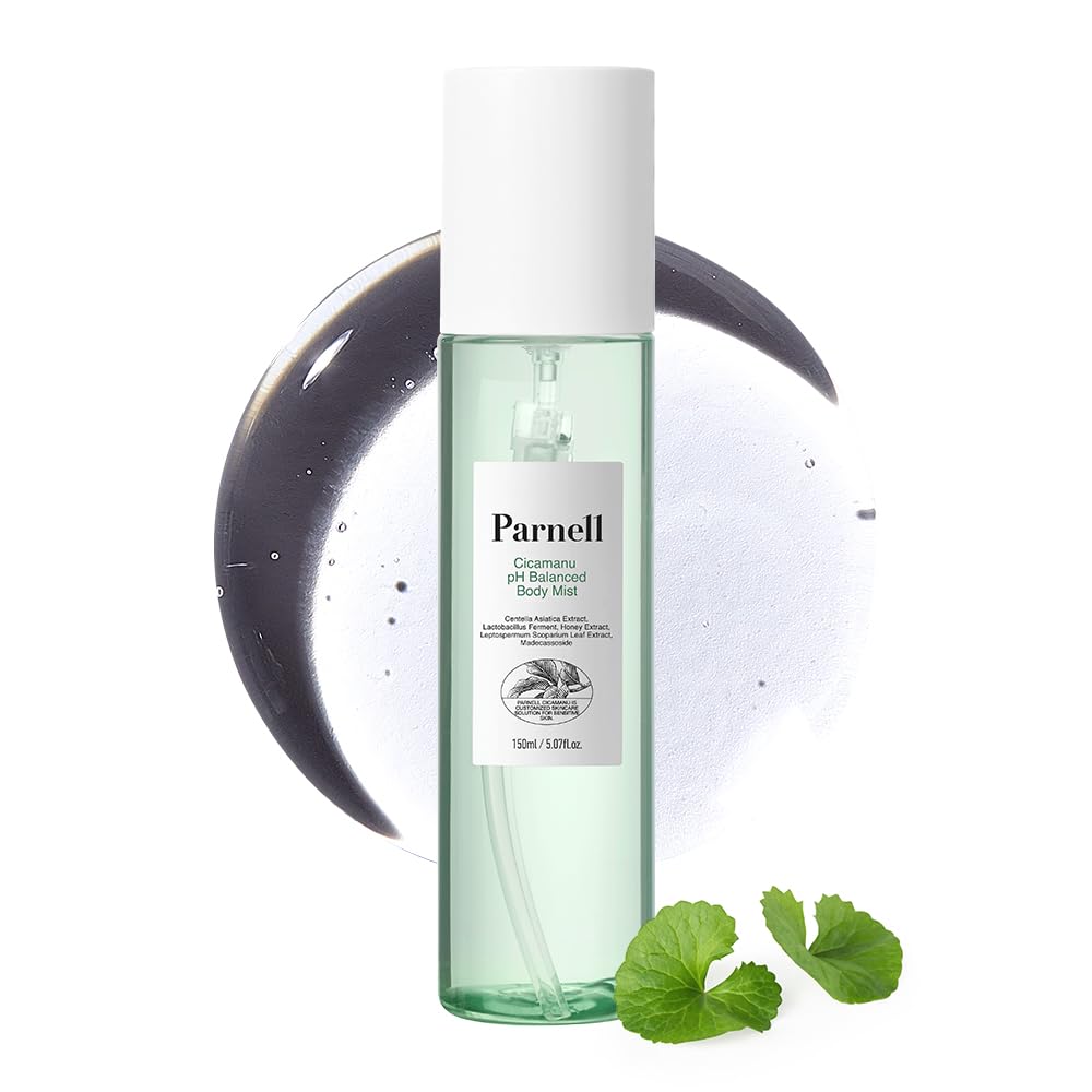 Parnell Cicamanu pH Balanced Body Mist - Centella Asiatica, Hyaluronic Acid, Ceramide, LHA, PHA, Mild Exfoliating, Soothing and Moisturizing Mist for Body, Back Acne and Bacne (5.07 Fl Oz / 150ml)