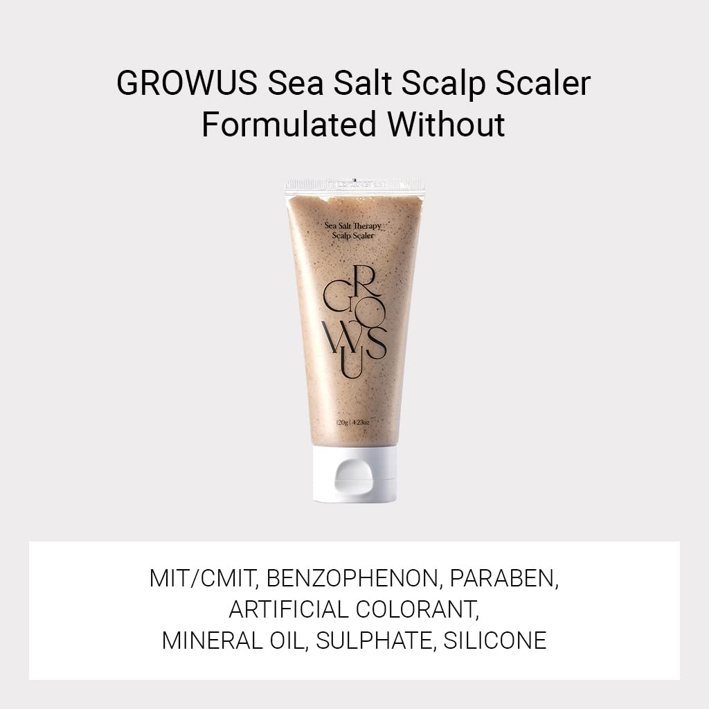 GROWUS Sea Salt Therapy Scalp Scaler - Salicylic Acid, Niacinamide, Dexpanthenol, Exfoliating, Deep Cleansing, Free from Paraben and Sulfate, 2 in 1 Shampoo for Itchy and Oily Scalp (8.8 Oz / 250g)