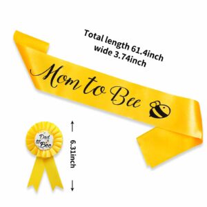 2 Packs Yellow Mom to Bee Sash and Dad to Bee Tinplate Badge, Baby Shower Decorations with Cute Bee Pattern Baby Welcome Party