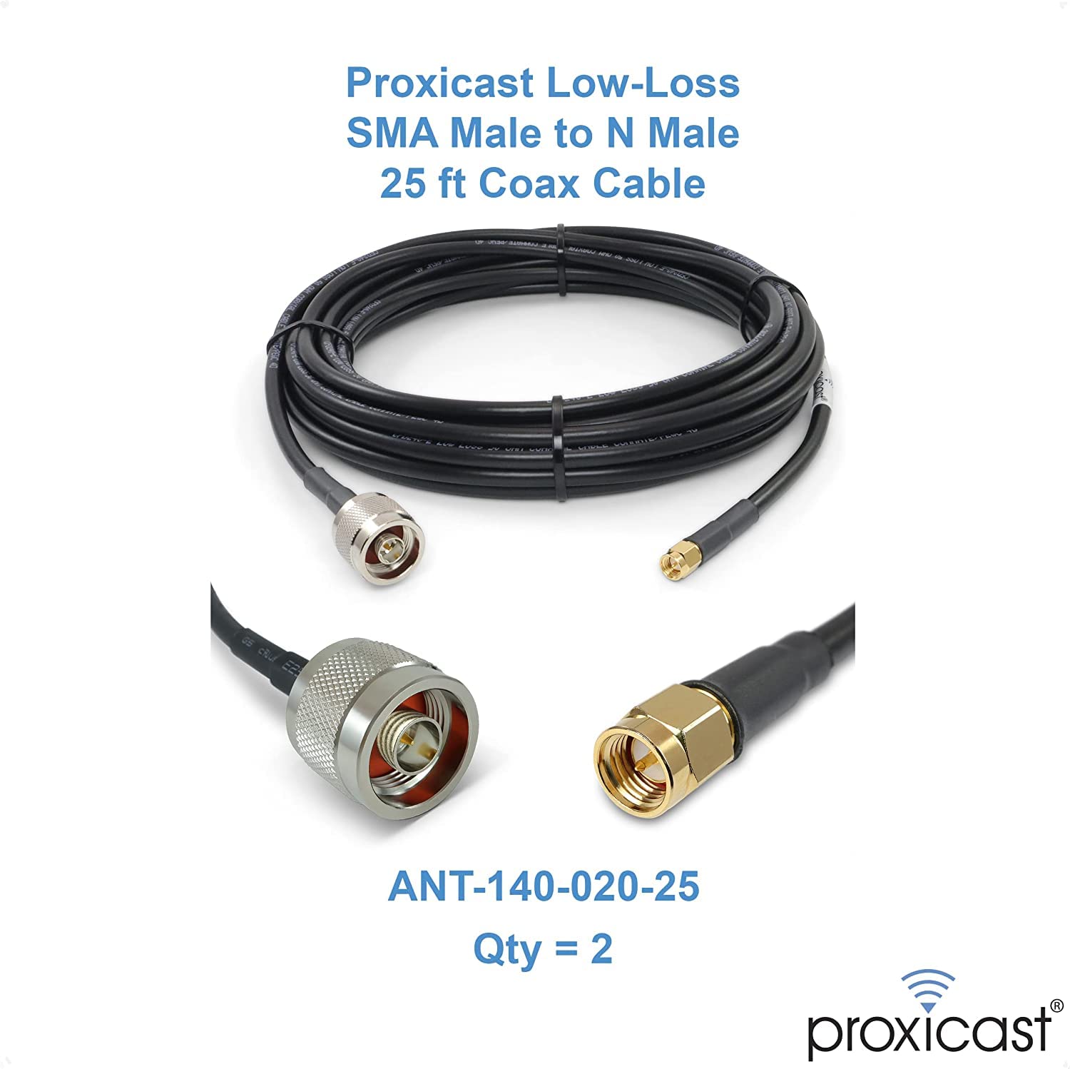 Proxicast Pro-Gain 4G / 5G MIMO Antenna + 2X 15 ft Pro Grade Low Loss CFD240 Coax Cable + Free Self-Fusing Silicone Rubber Sealing Tape Bundle (ANT-127-05M-BDL-15)