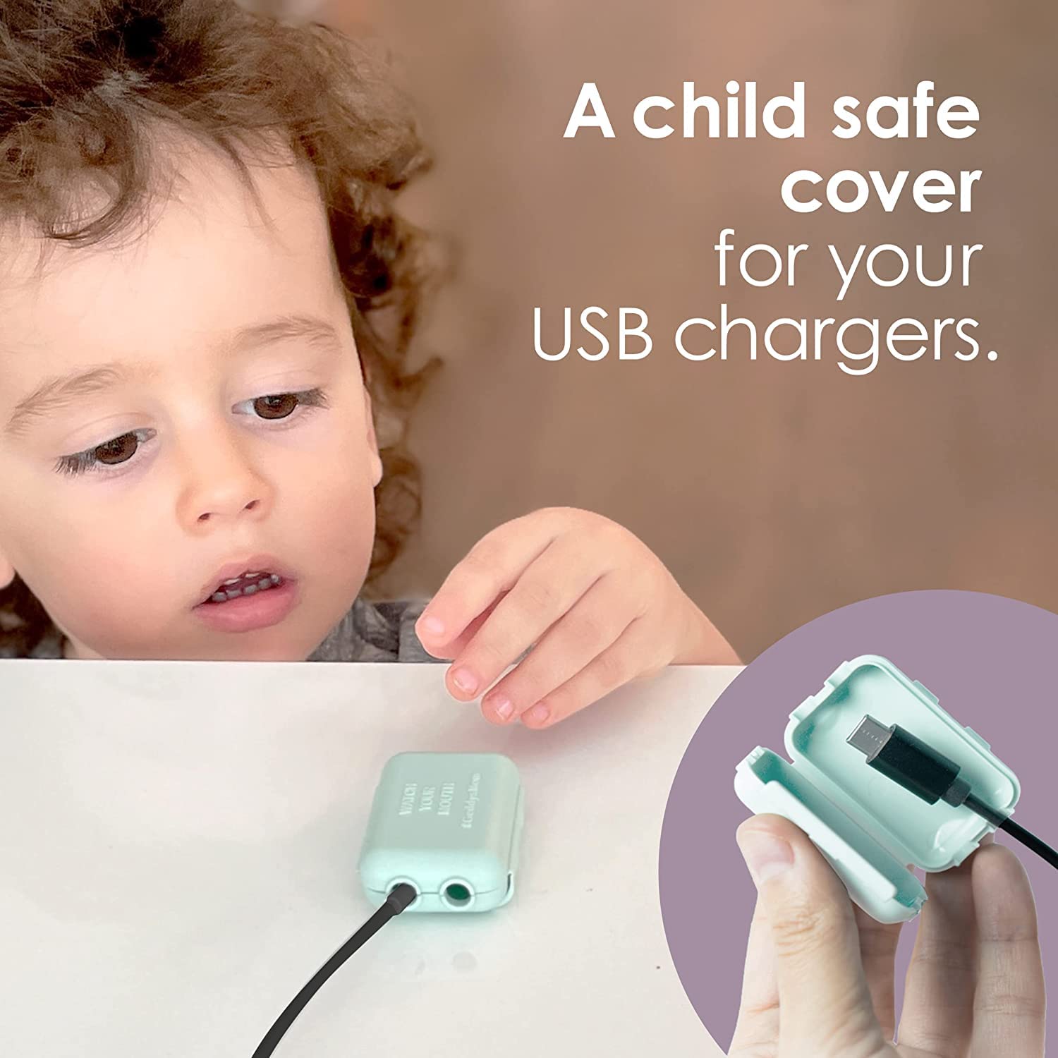 Watch Your Mouth Baby Proof Cord Cover | Award-Winning USB Charger Cover for Baby Proofing Cords | BPA & Phthalate-Free Charger Cover Protector | Electrical Safety Baby Products, (6-Pack, White)