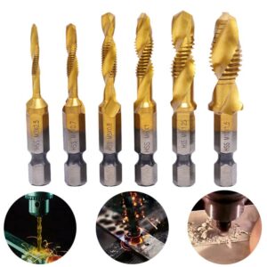 NUSHKI 6pcs1/4 Inch Hex HSS High Speed Steel Thread Spiral Screw M3 M4 M5 M6 M8 M10 Metric Composite Tap Drill Bit Tap