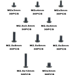 MCMASKE 10 Kinds M2 M2.5 M3 Undercut Flat Head Phillips Laptop Screws Assortment Kit,Black Dacromet Finish (300)