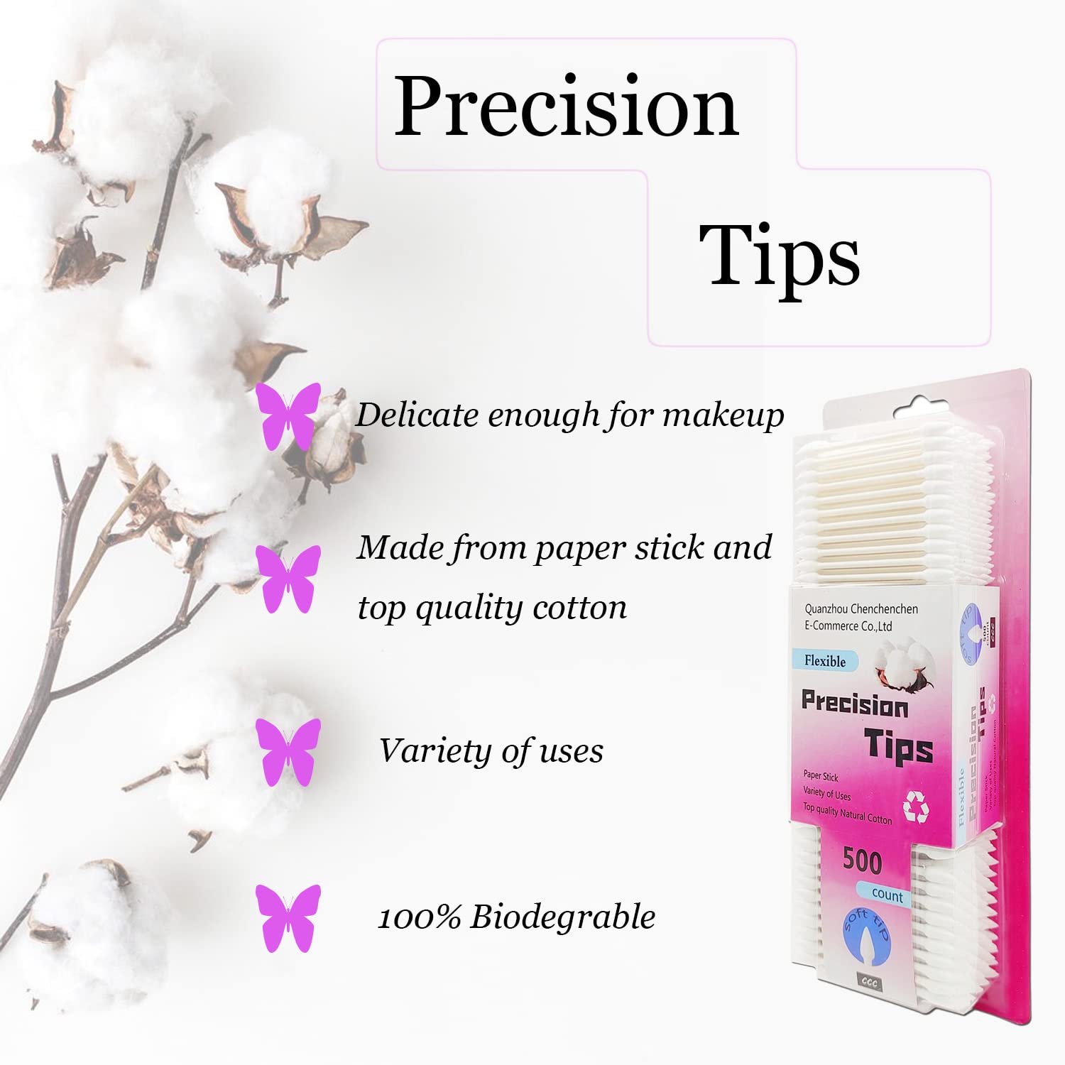 500 Pieces Precision Tips,Double Pointed Cotton Swabs with Paper Stick for Makeup & Cleaning