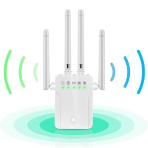 wifi range extender signal booster - 1200mbps wifi extender covers up to 9800sq.ft, 2.4g/5g wifi booster and signal amplifier, wireless internet booster for home, 1-tap quick setup