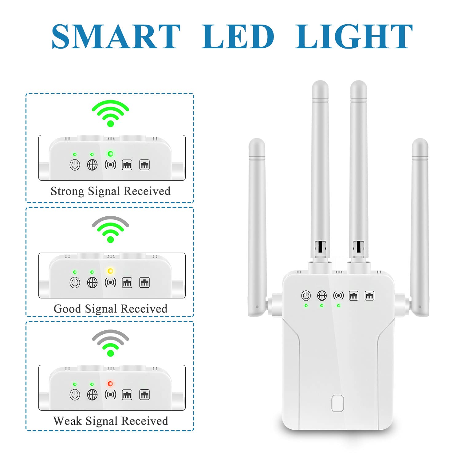 WiFi Range Extender Signal Booster - 1200Mbps WiFi Extender Covers up to 9800sq.ft, 2.4G/5G WiFi Booster and Signal Amplifier, Wireless Internet Booster for Home, 1-Tap Quick Setup