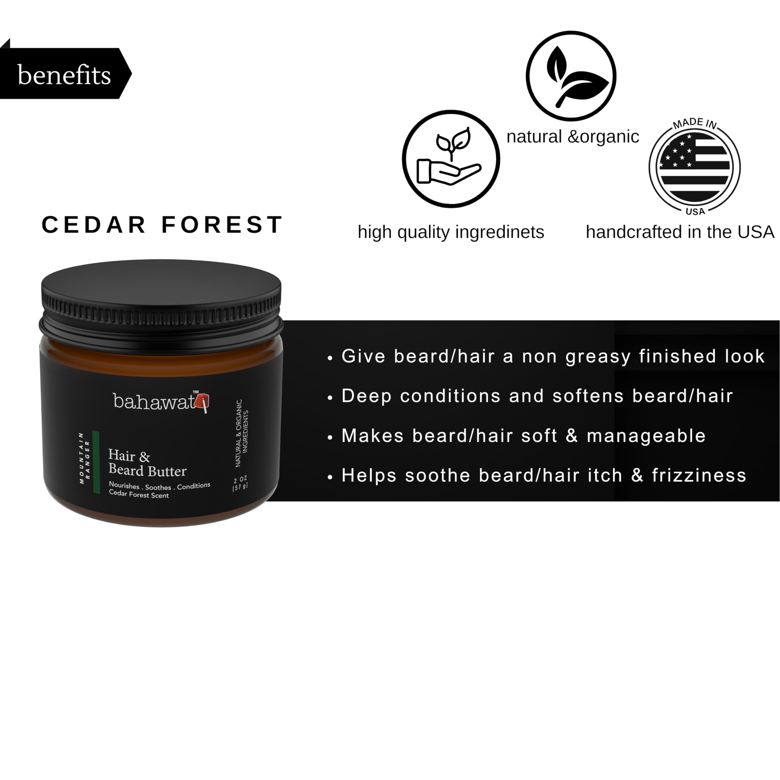 BAHAWAT Hair & Beard Butter -Cedar Forest - Strengthen & Soften Leave in Conditioner – Natural Ingredients | The Best Beard Butter- 2oz- packaging may vary