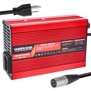 WAOUKS 58.8V 3A Charger 52V Li-ion Battery Charger with Red Aluminum Case and Cooling Fan Output 3prong XLR Connector Used for 14S 52V 51.8V Lithium Battery Pack