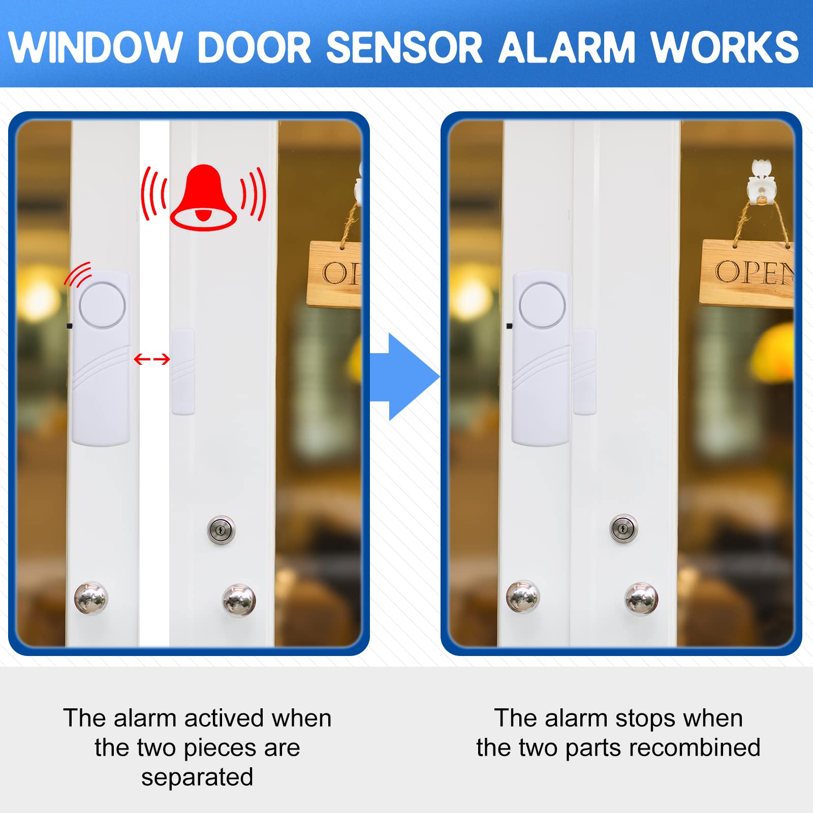 16 Pieces Door Window Alarm for Home Security Bulk Wireless Door Window Alarm Sensors Anti Theft Window Security Alarm Burglar Alarm for Kids Safety, Doorbell, Office, House Security Protection