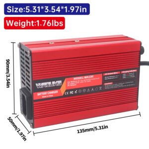 WAOUKS 58.8V 3A Charger 52V Li-ion Battery Charger with Red Aluminum Case and Cooling Fan Output 3prong XLR Connector Used for 14S 52V 51.8V Lithium Battery Pack