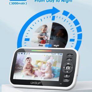 Baby Monitor with 4 Cameras and Audio - 5” Display Video Baby Monitor with 30 Hours Battery Life, Remote Pan & Tilt, 2X Zoom,Auto Night Vision, 2 Way Talk, Temperature Sensor,Lullabies,960 Feet Range