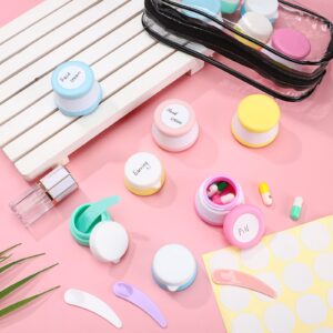 BBTO 18 Pack Silicone Travel Containers for Toiletries 10ml 20ml Leakproof Cream Jars with Lids 4 Mini Spatula Labels Toiletry Bag for Cosmetic Face Body Hand Cream Skincare