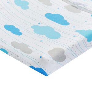 EVERYDAY KIDS 2 Pack Baby Changing Pad Covers for Baby Boy – Fits Most Changing Table Pads; 100% Cotton Jersey Knit, Breathable, Soft Changing Table Topper - Blue, White Stars + Blue, Gray Clouds