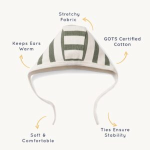 MakeMake Organics GOTS Organic Cotton Bonnet Hat Baby Newborn - Set of 2 Fits 0-6 Months (Driftwood and Basil Stripes)