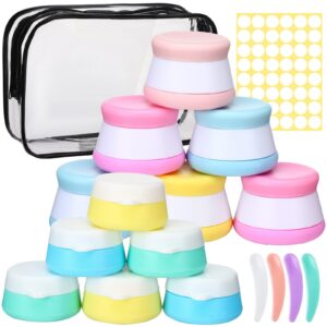 bbto 18 pack silicone travel containers for toiletries 10ml 20ml leakproof cream jars with lids 4 mini spatula labels toiletry bag for cosmetic face body hand cream skincare