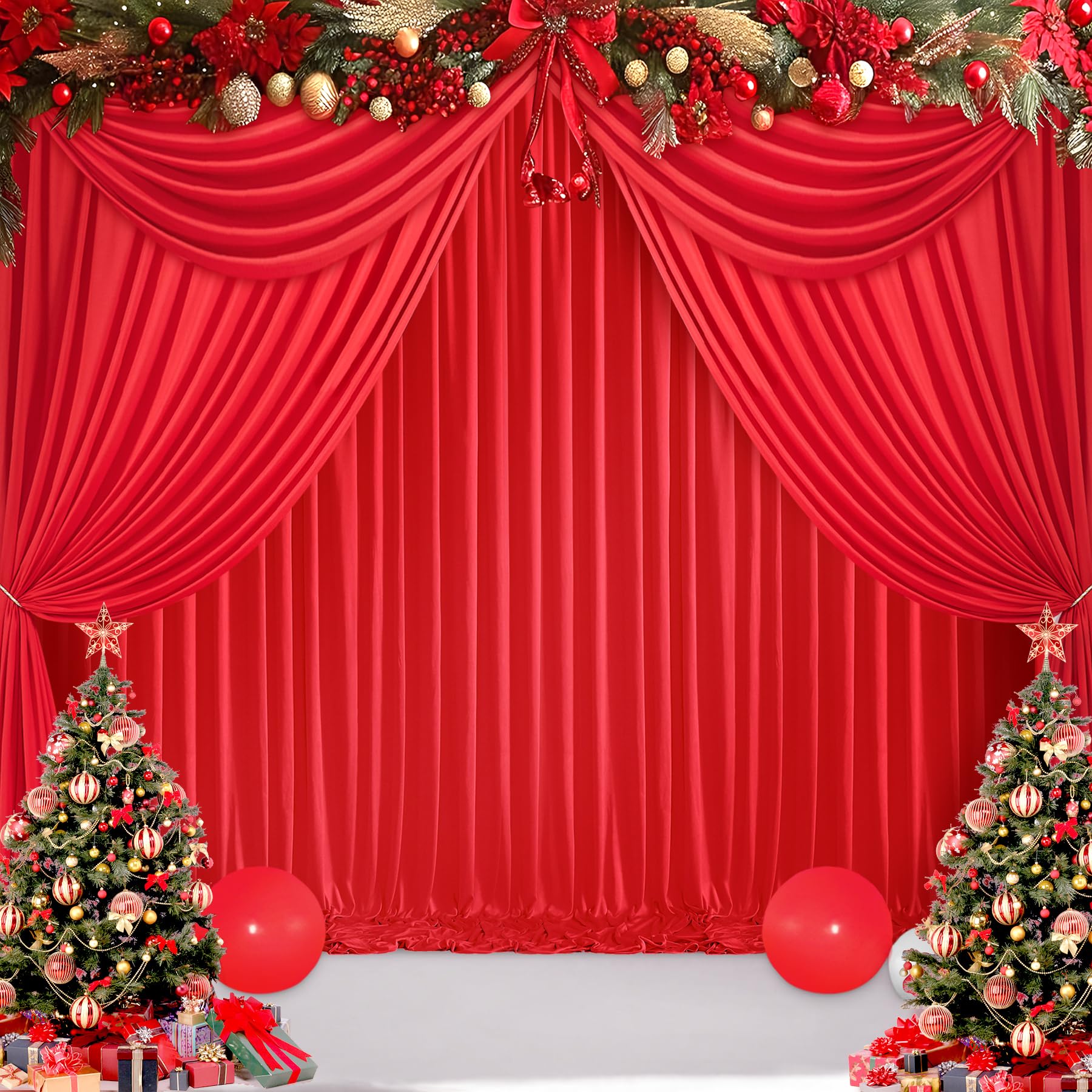 10 ft x 20 ft Wrinkle Free Red Backdrop Curtain for Parties, Polyester Photography Backdrop Drapes for Birthday Party Baby Shower, Thick Background Curtain for Backdrop Stand, 4 Panels 5 ft x 10 ft