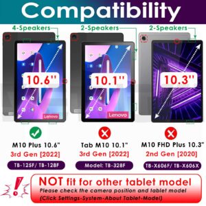 DETUOSI Silicone Case for Lenovo Tab M10 Plus 10.6 inch 2022 3rd Gen (TB-125F/TB-128F), Slim Lightweight Folding Stand Cover, Soft Protective Cover with Strap & Stylus Pen, Dazzle Rose Red & Purple